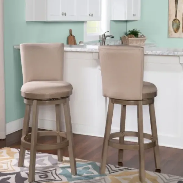 Bar Stools & Counter Height Stools-Kirkland's Home Rustic Taupe Upholstered Swivel Bar Stool Tan