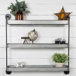 Shelves-Kirkland's Home Rustic Three Tiered Galvanized Metal Wall Shelf