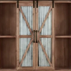 Cabinets & Sideboards-Kirkland's Home Rustic Walnut Sliding Metal Door Cabinet Brown
