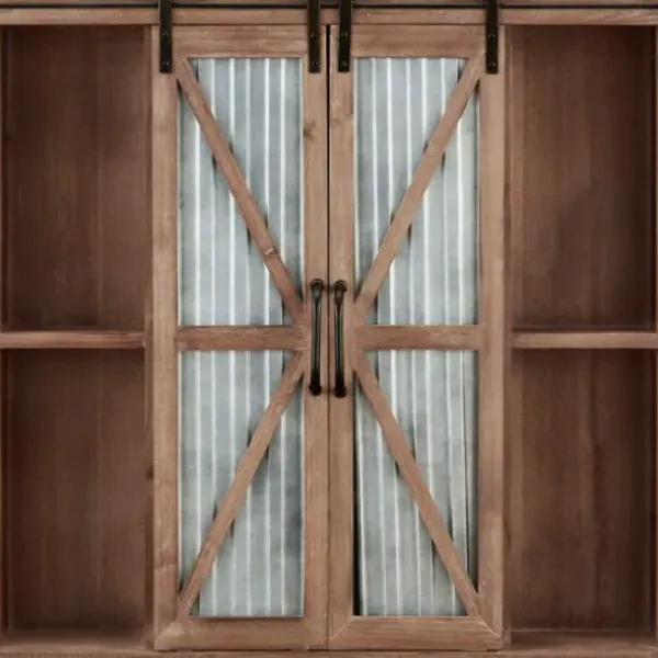 Cabinets & Sideboards-Kirkland's Home Rustic Walnut Sliding Metal Door Cabinet Brown