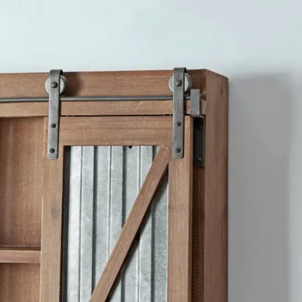 Cabinets & Sideboards-Kirkland's Home Rustic Walnut Sliding Metal Door Cabinet Brown