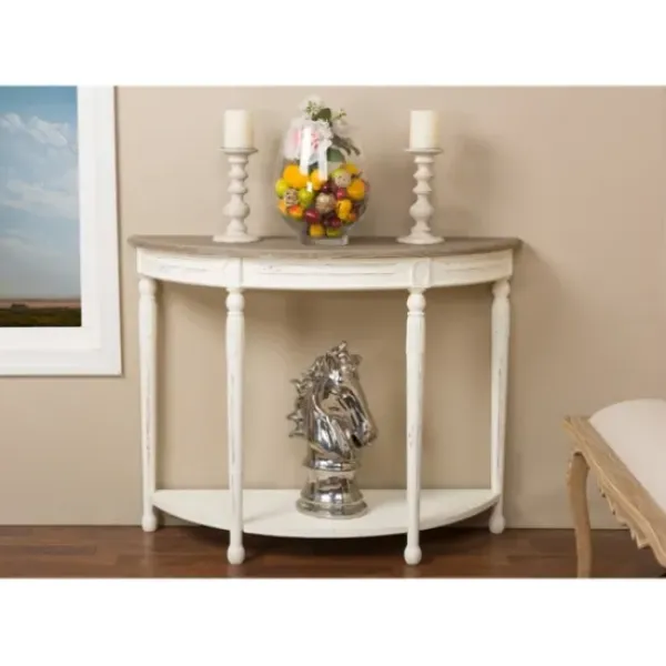 Console Tables-Kirkland's Home Rustic White Half Moon Console Table