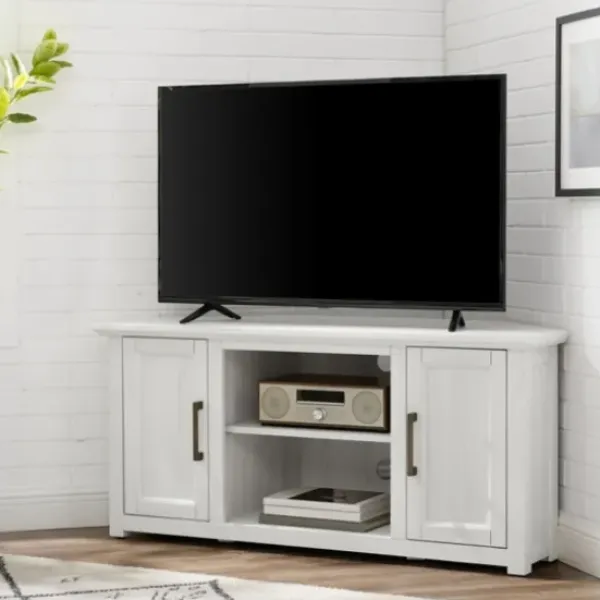 Tv Stands & Media Consoles-Kirkland's Home Rustic White Katy-Corner Tv Stand