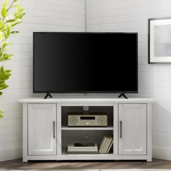 Tv Stands & Media Consoles-Kirkland's Home Rustic White Katy-Corner Tv Stand