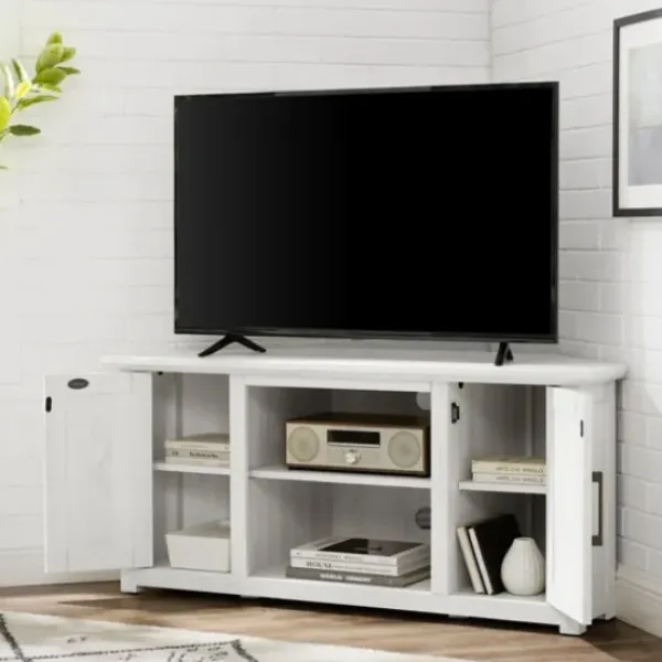 Tv Stands & Media Consoles-Kirkland's Home Rustic White Katy-Corner Tv Stand