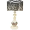 Table Lamps-Kirkland's Home Rustic White Table Lamp With Woven Metal Shade Brown