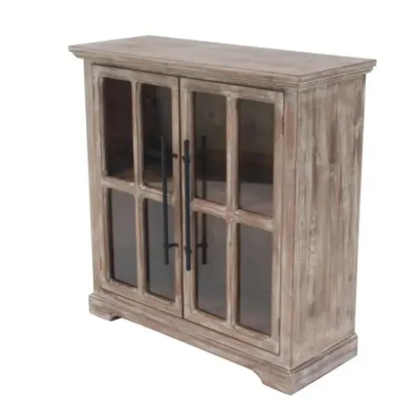 Cabinets & Sideboards-Kirkland's Home Rustic Wood And Glass 2-Door Cabinet Tan
