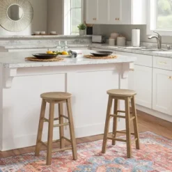 Bar Stools & Counter Height Stools-Kirkland's Home Rustic Wood Pub Classic Backless Counter Stool Brown