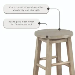 Bar Stools & Counter Height Stools-Kirkland's Home Rustic Wood Pub Classic Backless Bar Stool Tan
