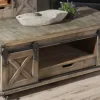 Coffee Tables-Kirkland's Home Rustic Wood Rolling Barn Door Coffee Table Gray