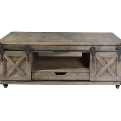 Coffee Tables-Kirkland's Home Rustic Wood Rolling Barn Door Coffee Table Gray