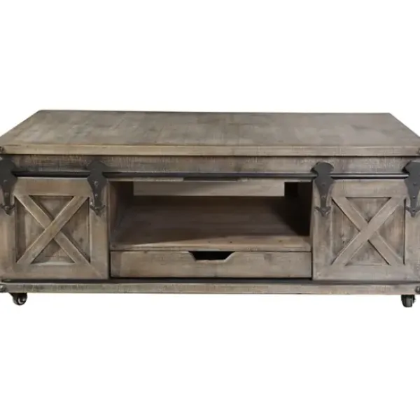 Coffee Tables-Kirkland's Home Rustic Wood Rolling Barn Door Coffee Table Gray