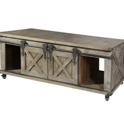 Coffee Tables-Kirkland's Home Rustic Wood Rolling Barn Door Coffee Table Gray