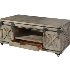 Coffee Tables-Kirkland's Home Rustic Wood Rolling Barn Door Coffee Table Gray