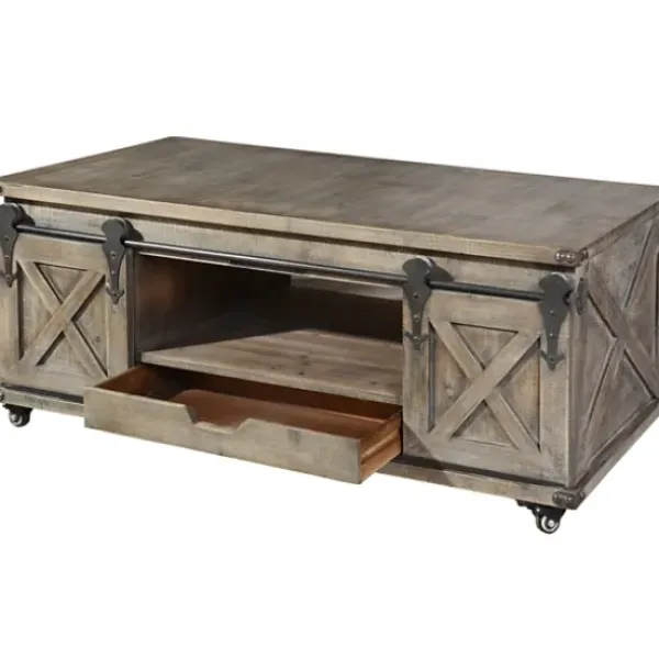 Coffee Tables-Kirkland's Home Rustic Wood Rolling Barn Door Coffee Table Gray