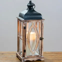 Lanterns-Kirkland's Home Rustic Wooden Lantern, 20 In. Brown/Black