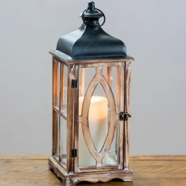 Lanterns-Kirkland's Home Rustic Wooden Lantern, 20 In. Brown/Black