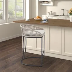 Bar Stools & Counter Height Stools-Kirkland's Home Rustic Woven Rope Back Counter Stool White