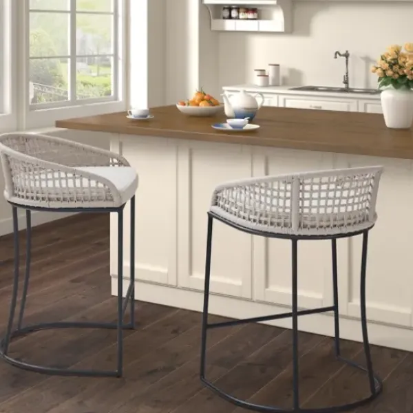 Bar Stools & Counter Height Stools-Kirkland's Home Rustic Woven Rope Back Counter Stool White