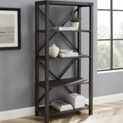 Bookshelves-Kirkland's Home Sable Wood X-Frame Classic Bookcase