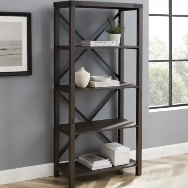 Bookshelves-Kirkland's Home Sable Wood X-Frame Classic Bookcase