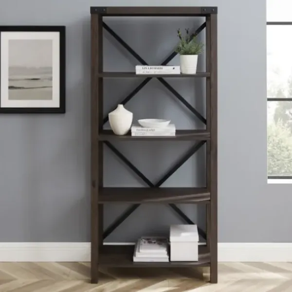 Bookshelves-Kirkland's Home Sable Wood X-Frame Classic Bookcase