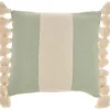 Pillows-Kirkland's Home Sage And Ivory Striped Tassel Pillow Green/Ivory