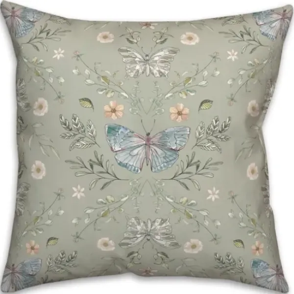 Pillows-Kirkland's Home Sage Botanical Butterfly Throw Pillow Green