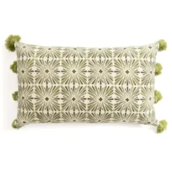 Pillows-Kirkland's Home Sage Embroidered Beauty Tasseled Lumbar Pillow Green