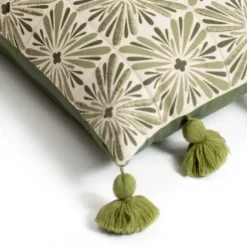 Pillows-Kirkland's Home Sage Embroidered Beauty Tasseled Lumbar Pillow Green