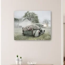 Canvas Art-Kirkland's Home Sage Flower Truck Canvas Art Print, 30X24 In. Green/White