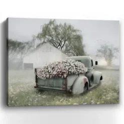 Canvas Art-Kirkland's Home Sage Flower Truck Canvas Art Print, 30X24 In. Green/White