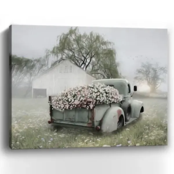 Canvas Art-Kirkland's Home Sage Flower Truck Canvas Art Print, 30X24 In. Green/White