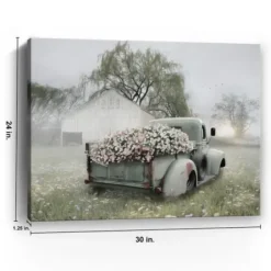 Canvas Art-Kirkland's Home Sage Flower Truck Canvas Art Print, 30X24 In. Green/White
