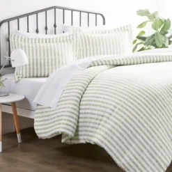 Duvets-Kirkland's Home Sage Rugged Stripes Puffed King 3-Pc. Duvet Set Green/White