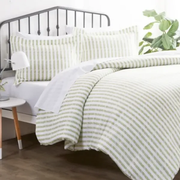 Duvets-Kirkland's Home Sage Rugged Stripes Puffed King 3-Pc. Duvet Set Green/White