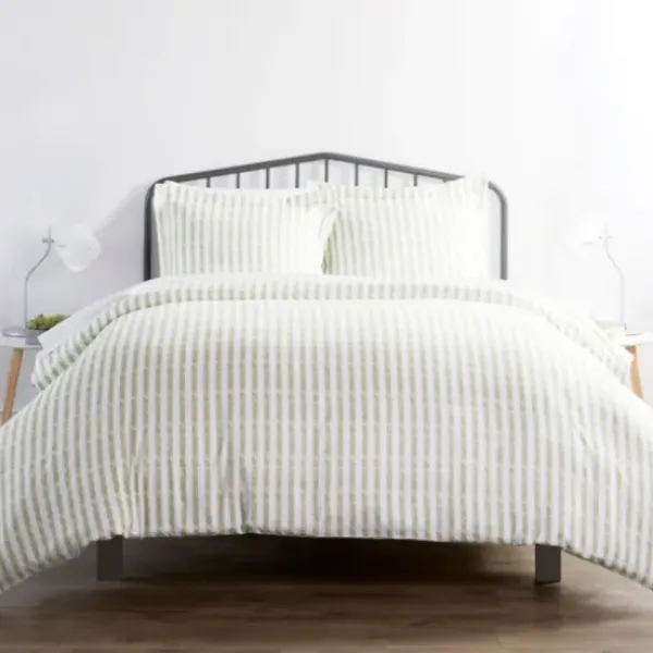 Duvets-Kirkland's Home Sage Rugged Stripes Puffed King 3-Pc. Duvet Set Green/White