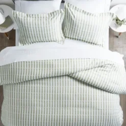 Duvets-Kirkland's Home Sage Rugged Stripes Puffed King 3-Pc. Duvet Set Green/White