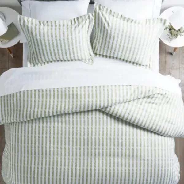 Duvets-Kirkland's Home Sage Rugged Stripes Puffed King 3-Pc. Duvet Set Green/White