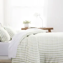 Duvets-Kirkland's Home Sage Rugged Stripes Puffed King 3-Pc. Duvet Set Green/White