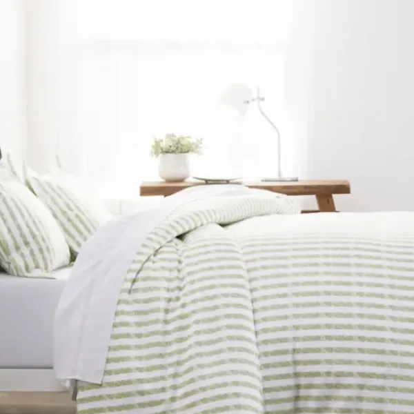 Duvets-Kirkland's Home Sage Rugged Stripes Puffed King 3-Pc. Duvet Set Green/White