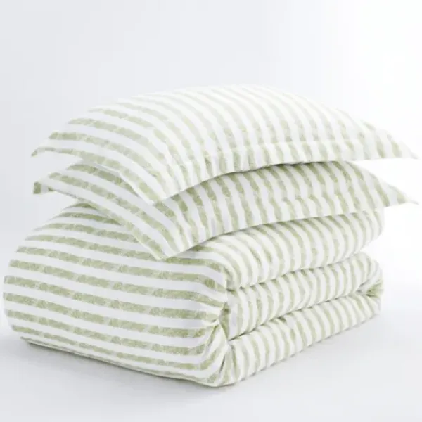 Duvets-Kirkland's Home Sage Rugged Stripes Puffed King 3-Pc. Duvet Set Green/White