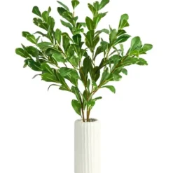 Arrangements & Greenery-Kirkland's Home Salal Shrub In Oblong Ribbed Vase, 21 In. Green/White