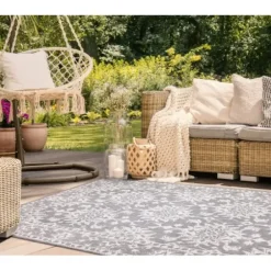 Outdoor Rugs-Kirkland's Home Sand Botanical Hannah Indoor/Outdoor Rug, 7X9 Yellow