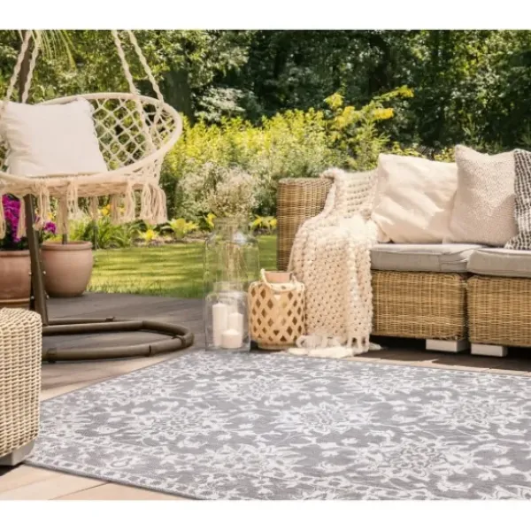 Outdoor Rugs-Kirkland's Home Sand Botanical Hannah Indoor/Outdoor Rug, 7X9 Yellow