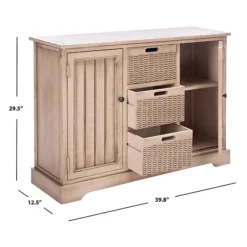 Cabinets & Sideboards-Kirkland's Home Sand Cabinet With Natural Woven Baskets Tan