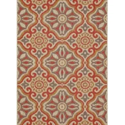Outdoor Rugs-Kirkland's Home Sand Embellished Scroll Indoor/Outdoor Rug, 6X9 Tan/White