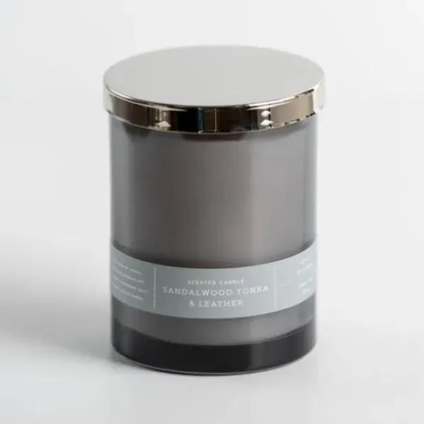 Candles-Kirkland's Home Sandalwood Tonka & Leather Single Wick Jar Candle Gray