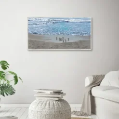 Framed Art-Kirkland's Home Sandpiper Morning Framed Canvas Art Print Blue/Brown