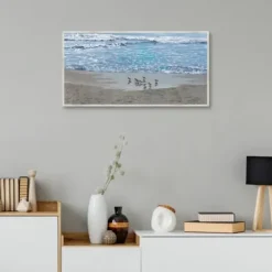 Framed Art-Kirkland's Home Sandpiper Morning Framed Canvas Art Print Blue/Brown
